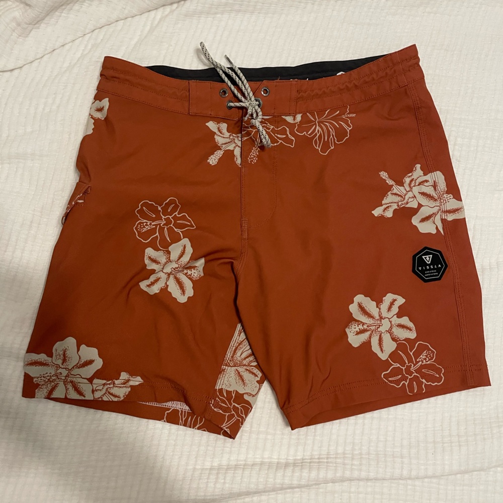 VISSLA Rust and White Floral Board Shorts